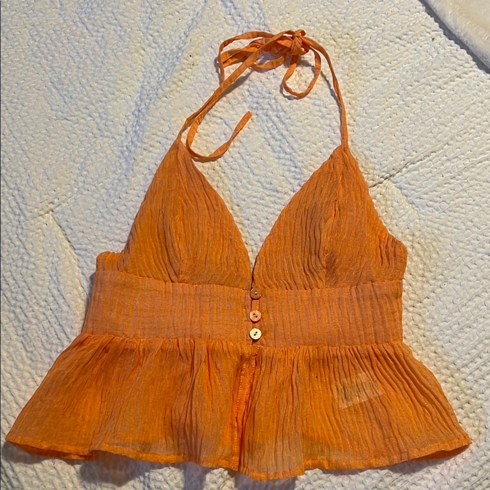 Lulu's Orange Sleeveless Camisole with Pleated Peplum
